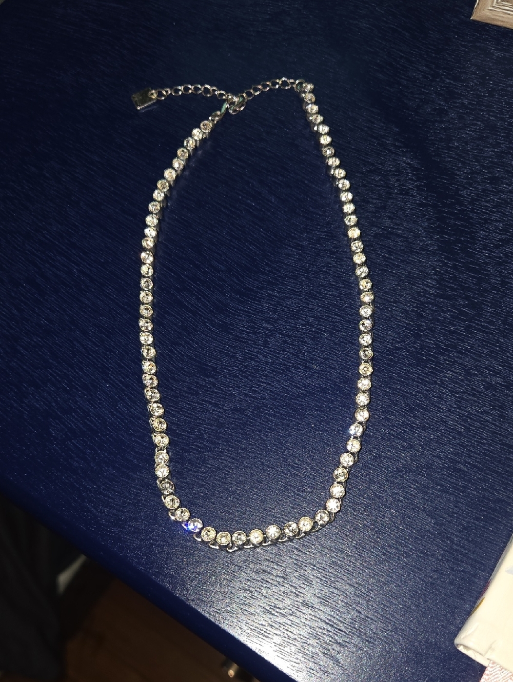 Nine West Crystal Tennis Necklace - Silver Rhinestone Choker
